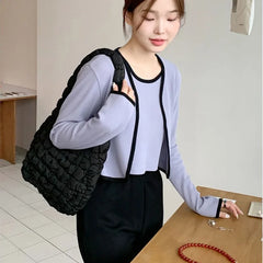 Women's Down Padded Shoulder Bag Bubbles Tote Big Ruched Handbag