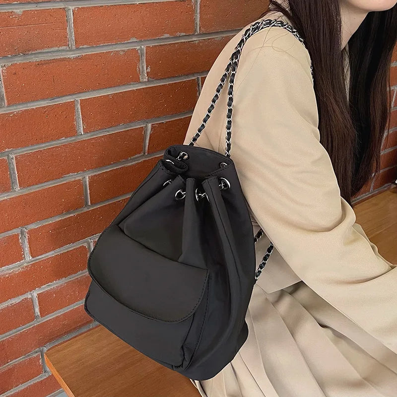 Light Oxford Cloth Backpack Female College Student Travel Chain Bucket Bagpack