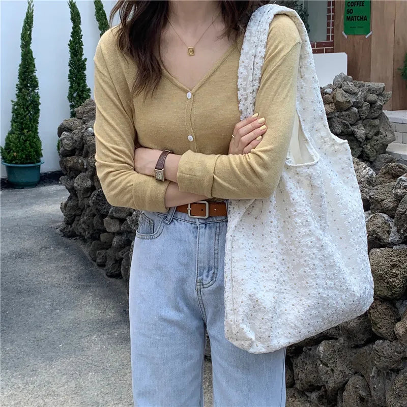 Daisy Lace Shoulder Bag for Women Large Capacity Flower Tote Bags