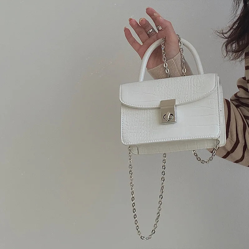 Crocodile Crossbody Bag with Lock Buckle