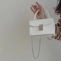 Crocodile Crossbody Bag with Lock Buckle