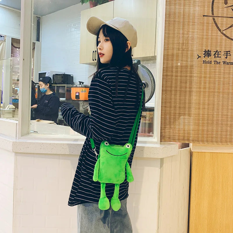 Funny Plush Cartoon Frog Bag Women Shoulder Messenger Handbag
