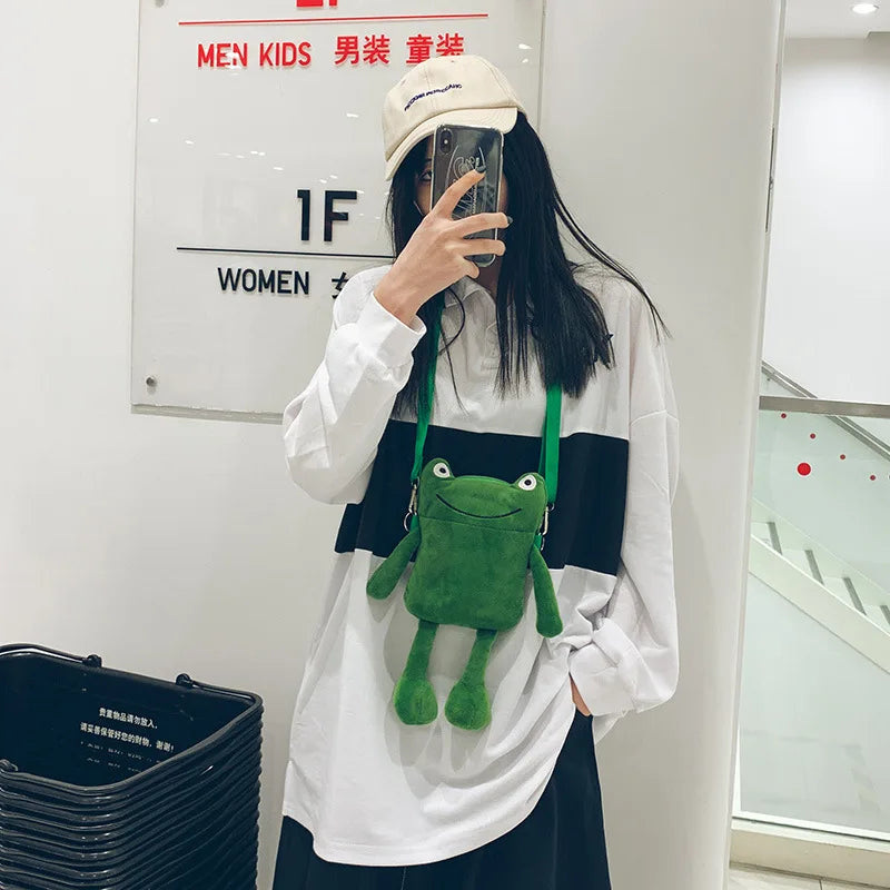 Funny Plush Cartoon Frog Bag Women Shoulder Messenger Handbag