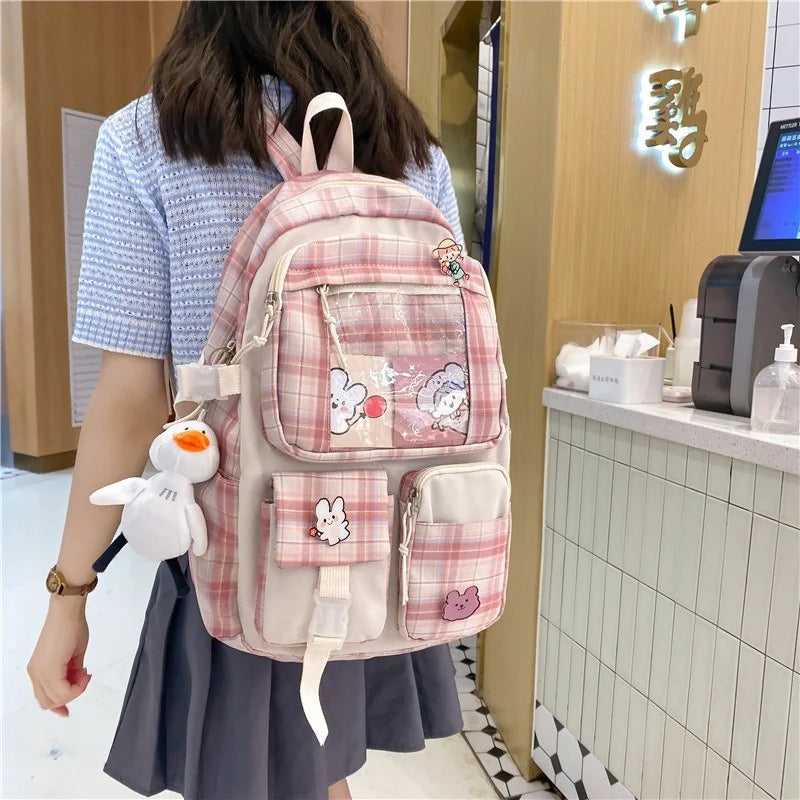 Japanese Plaid Style Nylon Backpack - Schoolgirl Campus Schoolbag