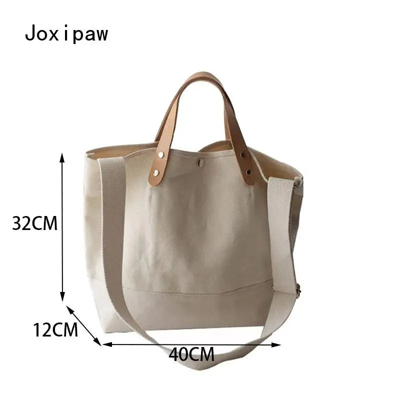 Large Canvas Tote Bag Women Solid Shoulder Handbag Casual Purse