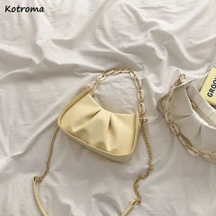 Pleated Shoulder Bag Women Chain Handbag Ladies Zipper Crossbody
