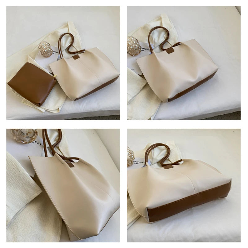PU Leather Shoulder Bag for Women Tote Shopping Large Handbag