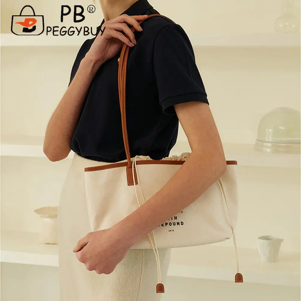 Canvas Tote Drawstring Letters Shoulder Bag Casual Travel Handbags