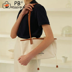 Canvas Tote Drawstring Letters Shoulder Bag Casual Travel Handbags
