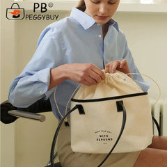 Canvas Tote Drawstring Letters Shoulder Bag Casual Travel Handbags