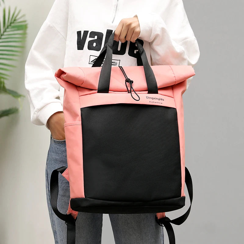 Pink Canvas Backpack for Women - Summer Travel School Bag
