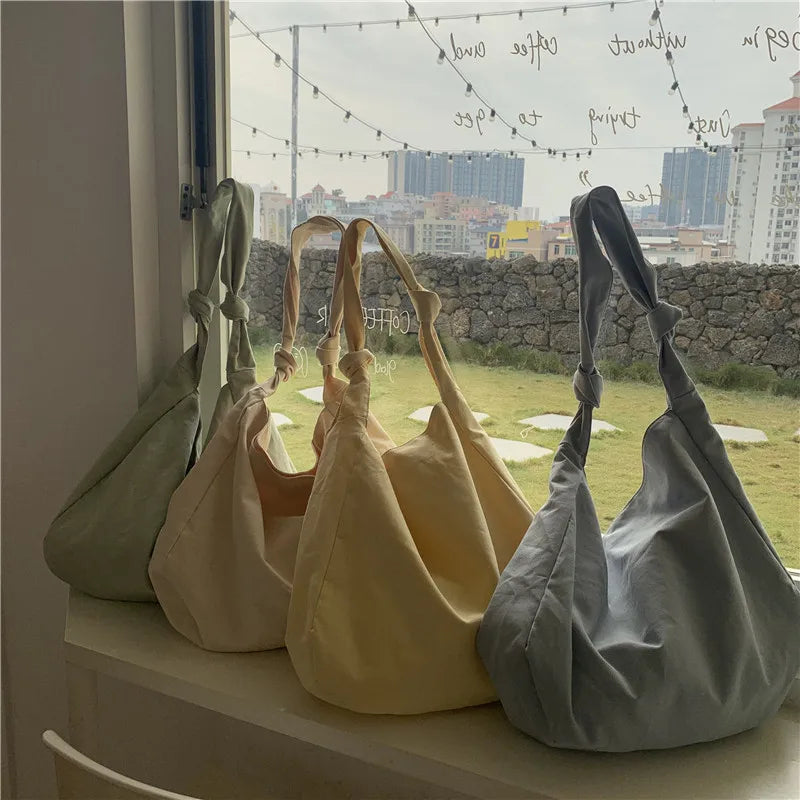 College Style Canvas Shoulder Bag Large Capacity Shopping Shoulder Bag