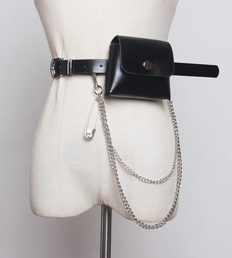 Funny PU Leather Fanny Pack with Big Pins