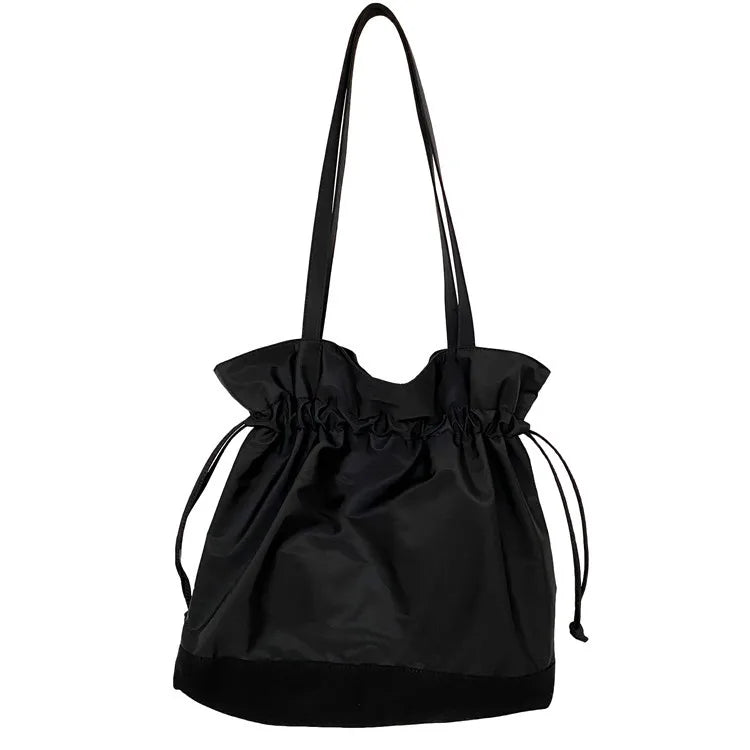 Pleated Canvas Shoulder Bag Soft Handbag Solid