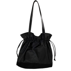 Pleated Canvas Shoulder Bag Soft Handbag Solid