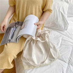 Pleated Canvas Shoulder Bag Soft Handbag Solid