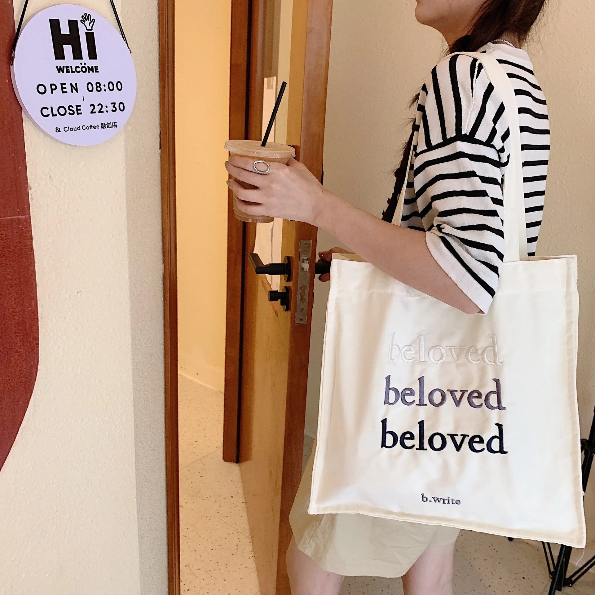 Solid Girl Student Shoulder Bag Casual Letter Embroidery Women's Canvas Bag