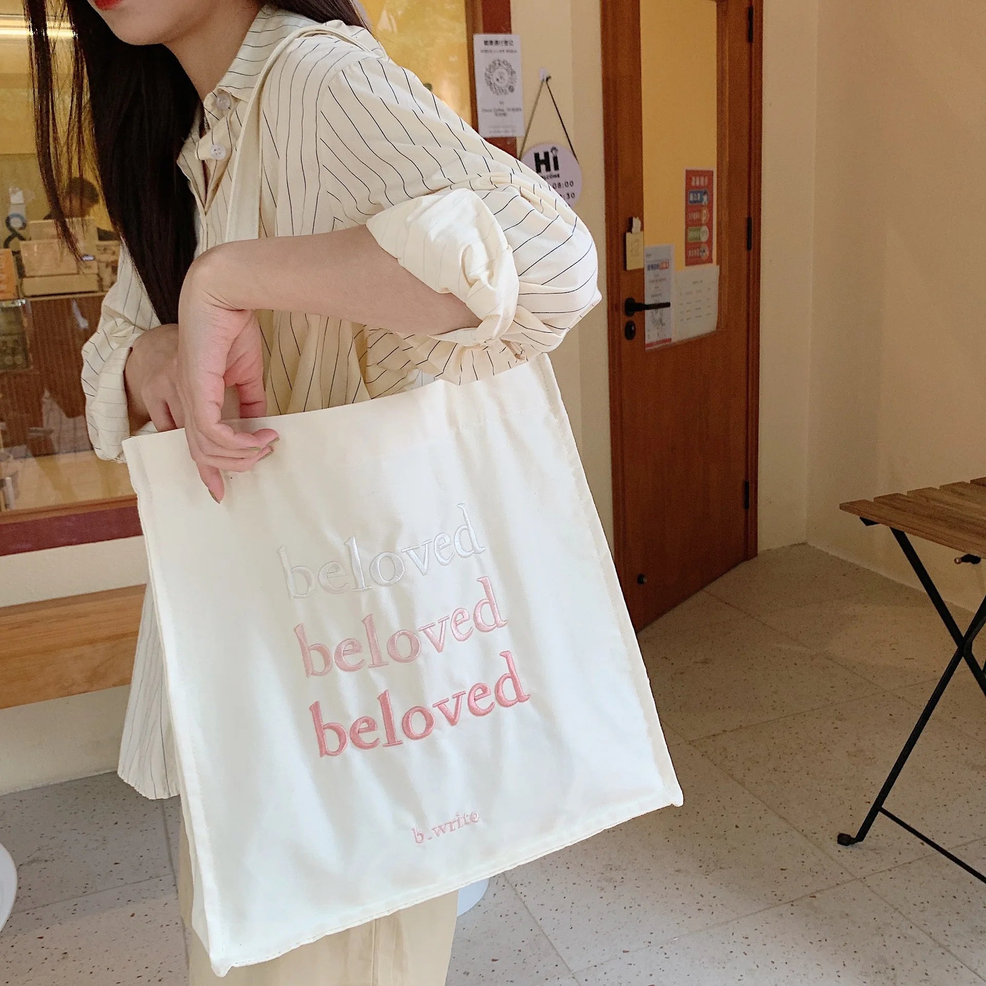Solid Girl Student Shoulder Bag Casual Letter Embroidery Women's Canvas Bag