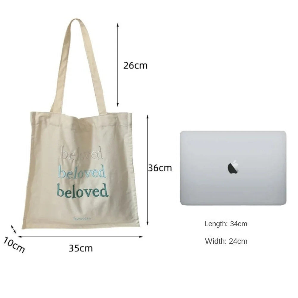Solid Girl Student Shoulder Bag Casual Letter Embroidery Women's Canvas Bag