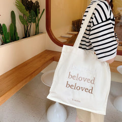 Solid Girl Student Shoulder Bag Casual Letter Embroidery Women's Canvas Bag