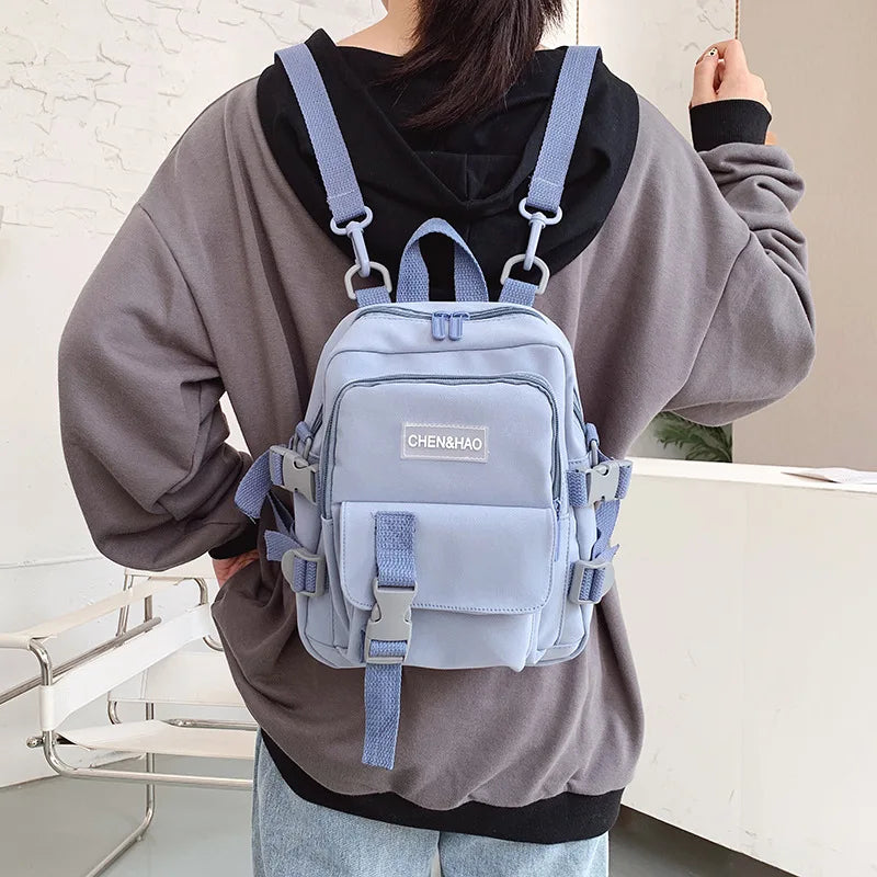 Small Canvas Girl Mini Backpack Waterproof Travel Bag School Tote Bow Bag
