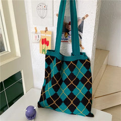 Student Knitting Totes Wool Shoulder Bag Casual Handbag
