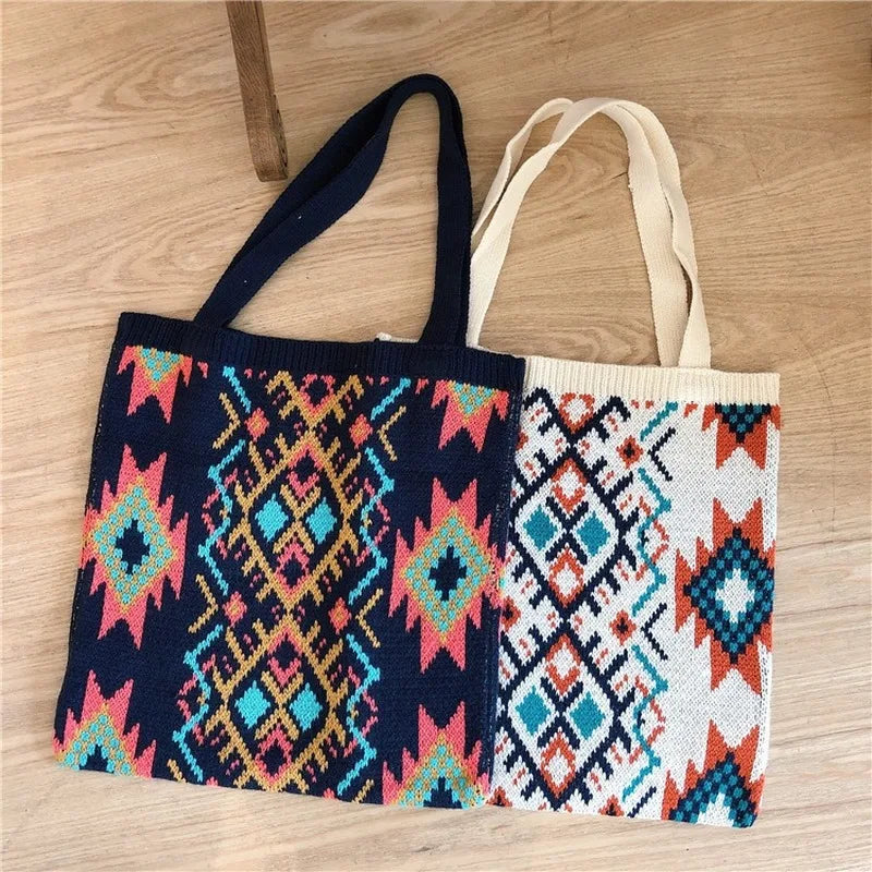 Student Knitting Totes Wool Shoulder Bag Casual Handbag
