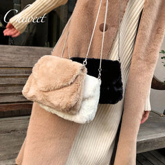 Women Winter Faux Rabbit Fur Bag Small Chain Messenger Soft Handbags