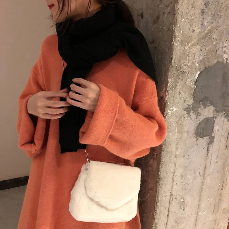 Women Winter Faux Rabbit Fur Bag Small Chain Messenger Soft Handbags