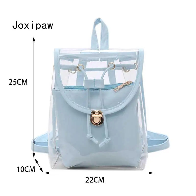 Clear PVC Backpack Women Drawstring School Bag