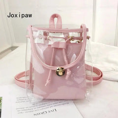 Clear PVC Backpack Women Drawstring School Bag