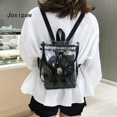 Clear PVC Backpack Women Drawstring School Bag