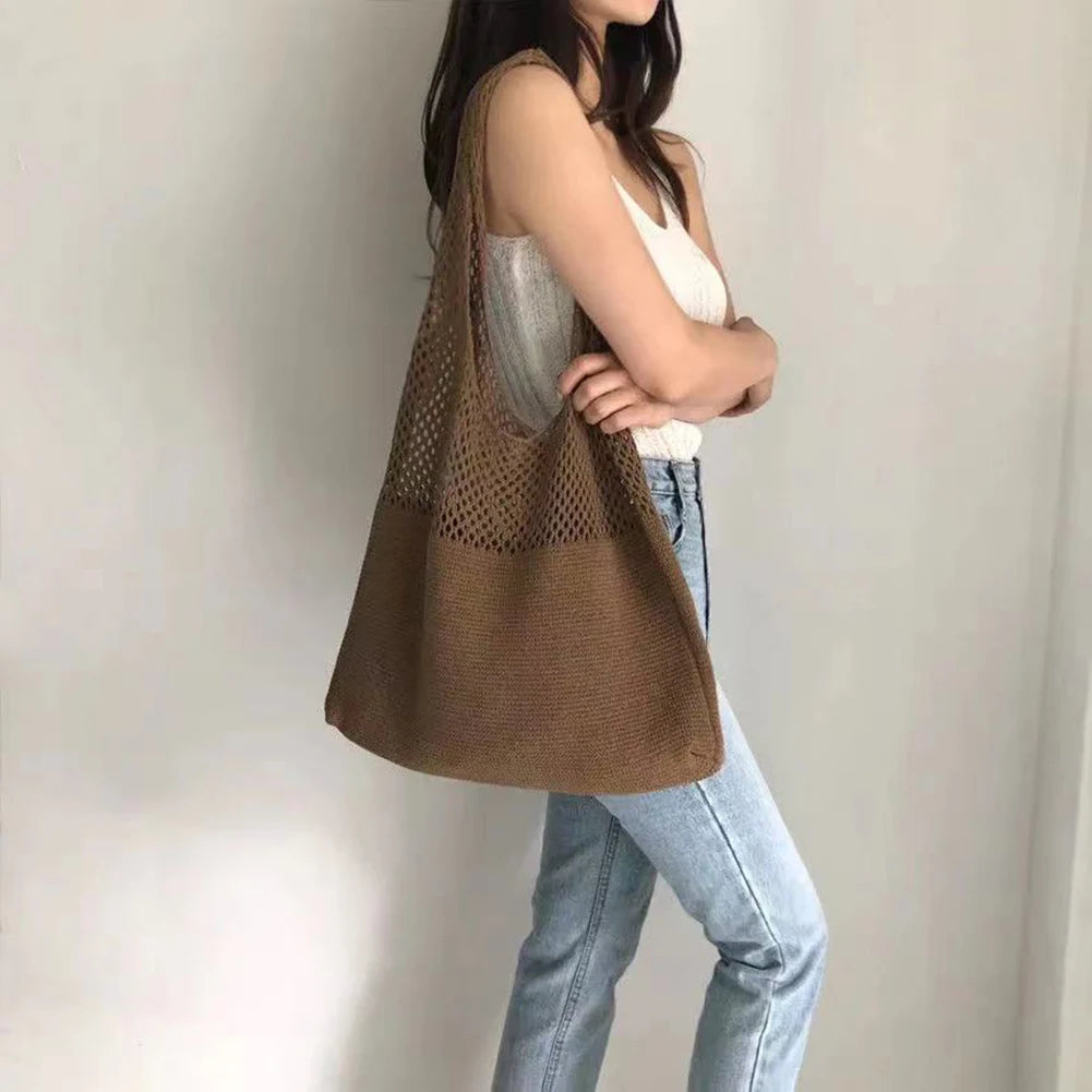 Vintage Hollow Woven Women Shoulder Bags Knitting Large Capacity Handbags