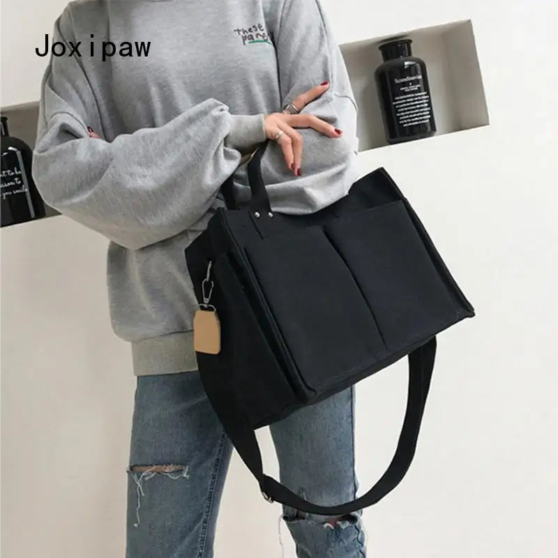 Vintage Canvas Shoulder Bag for Women Large Capacity Handbag Casual Crossbody