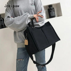Vintage Canvas Shoulder Bag for Women Large Capacity Handbag Casual Crossbody