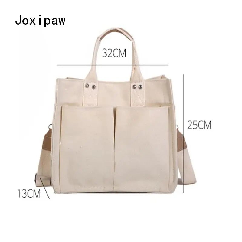 Vintage Canvas Shoulder Bag for Women Large Capacity Handbag Casual Crossbody