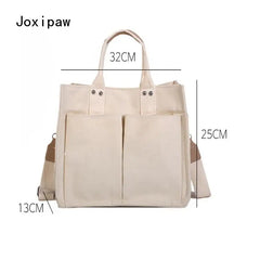 Vintage Canvas Shoulder Bag for Women Large Capacity Handbag Casual Crossbody