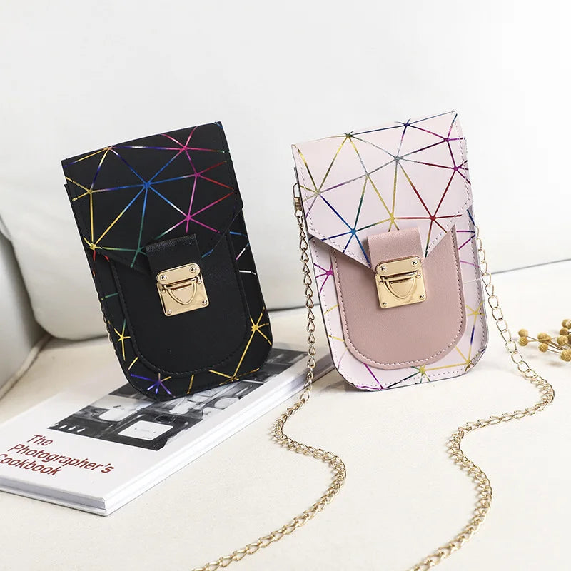 Women's Cross-border Lingge Phone Purse Handbag with Lock Chain