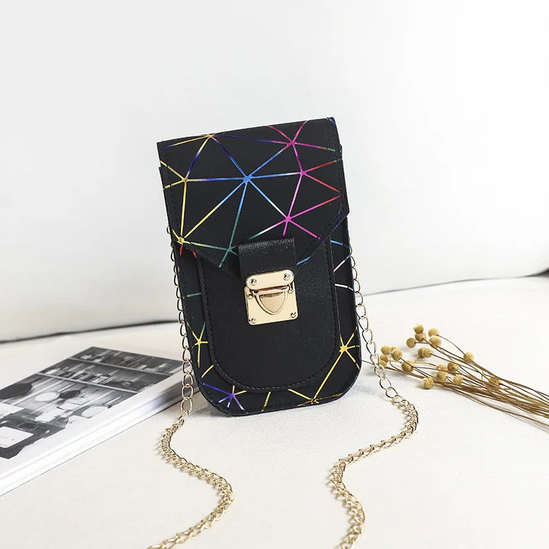Women's Cross-border Lingge Phone Purse Handbag with Lock Chain