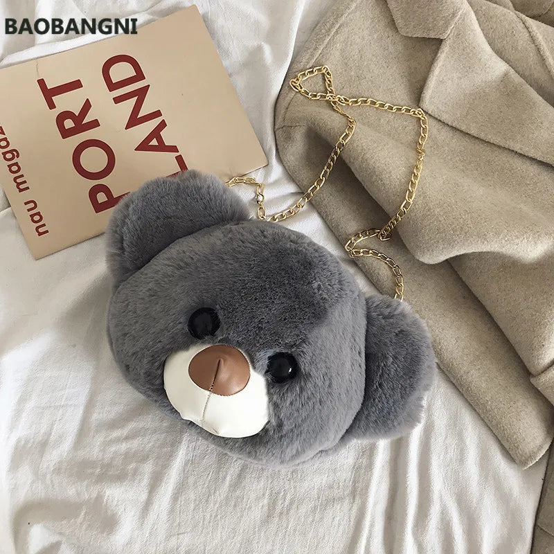 Plush Chain Messenger Bag Girl Doll Bear Head Shoulder Bag