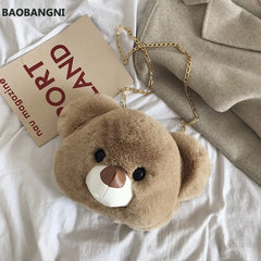 Plush Chain Messenger Bag Girl Doll Bear Head Shoulder Bag