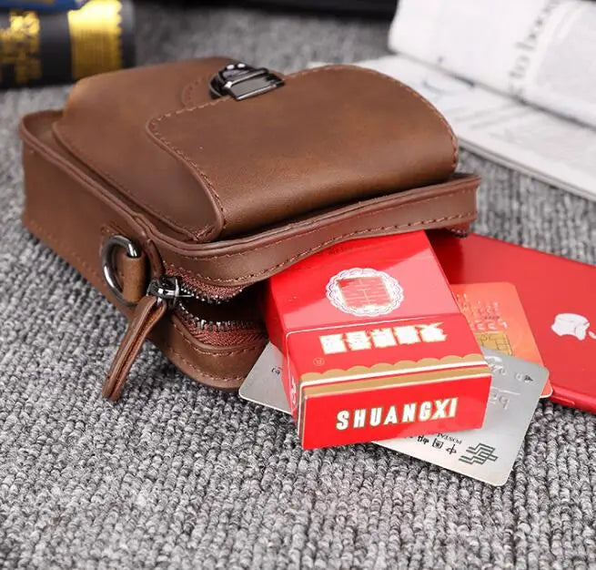 Men's Leather Shoulder Bag Crazy Horse Mini Waist Bag