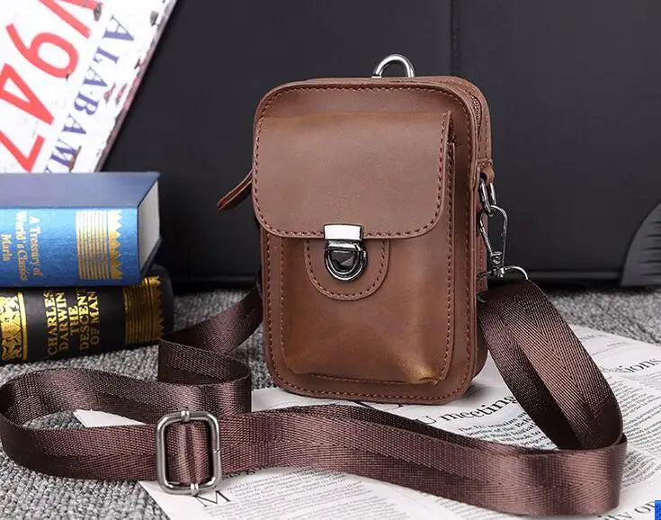 Men's Leather Shoulder Bag Crazy Horse Mini Waist Bag