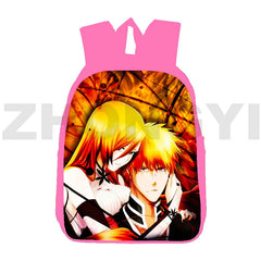 Kurosaki Ichigo Anime 3D Print Bleach Backpack Pink Canvas Knapsack