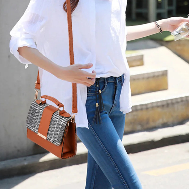Plaid Flap Women Covered Bag PU Leather Cross Handbag