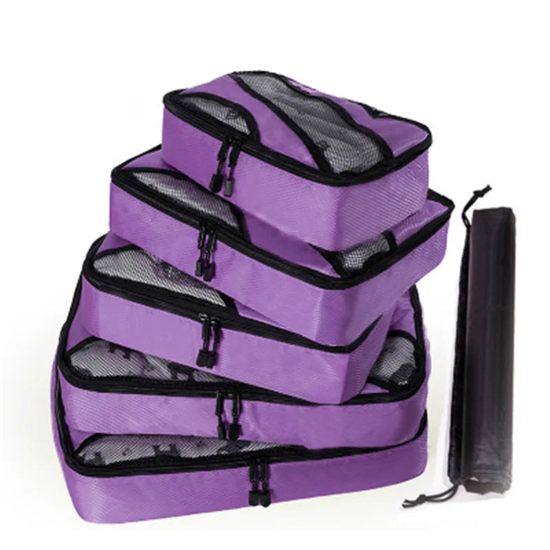 5PCS/Set Portable Oxford Cloth Mesh Luggage Organizer Packing Cube