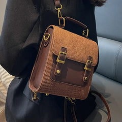 Corduroy Backpacks for Women Winter Female Small Backpack