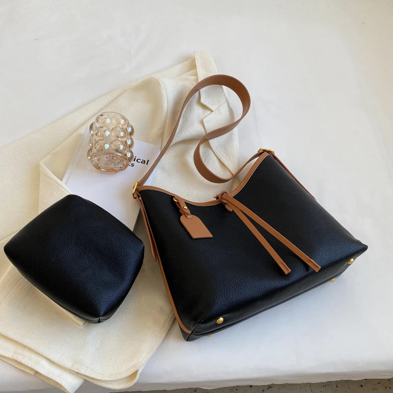 Large Soft Leather Hobo Bags Set with Purses