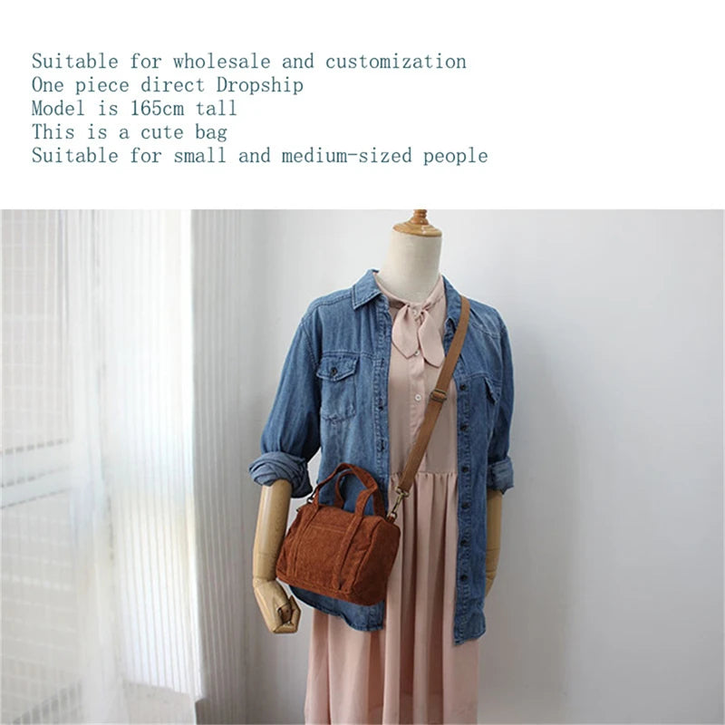 Mini Corduroy Shoulder Bag Women's Handbag Casual Purse Canvas Totes