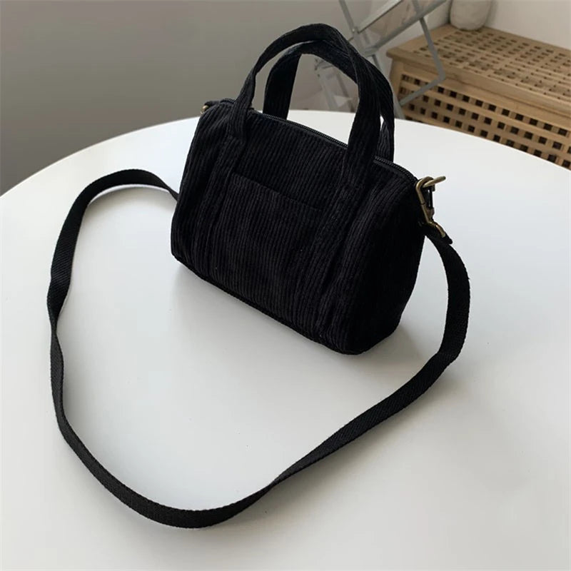 Mini Corduroy Shoulder Bag Women's Handbag Casual Purse Canvas Totes
